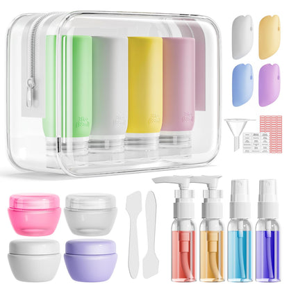 Muslish 21 Pack Leak Proof Silicone Travel Bottles Set, TSA Approved Containers for Toiletries, Travel Size Accessories and Shampoo Conditioner Bottles with Toiletry Bag (BPA Free)