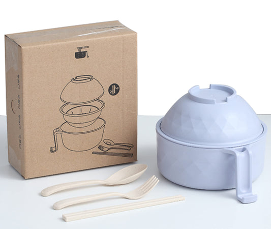 Layron Ramen Cooker Ramen Bowl Set with Chopsticks Microwave Noodle Bowl College Dorm Room Essentials for Girls for Boys Apartment Essentials-Blue