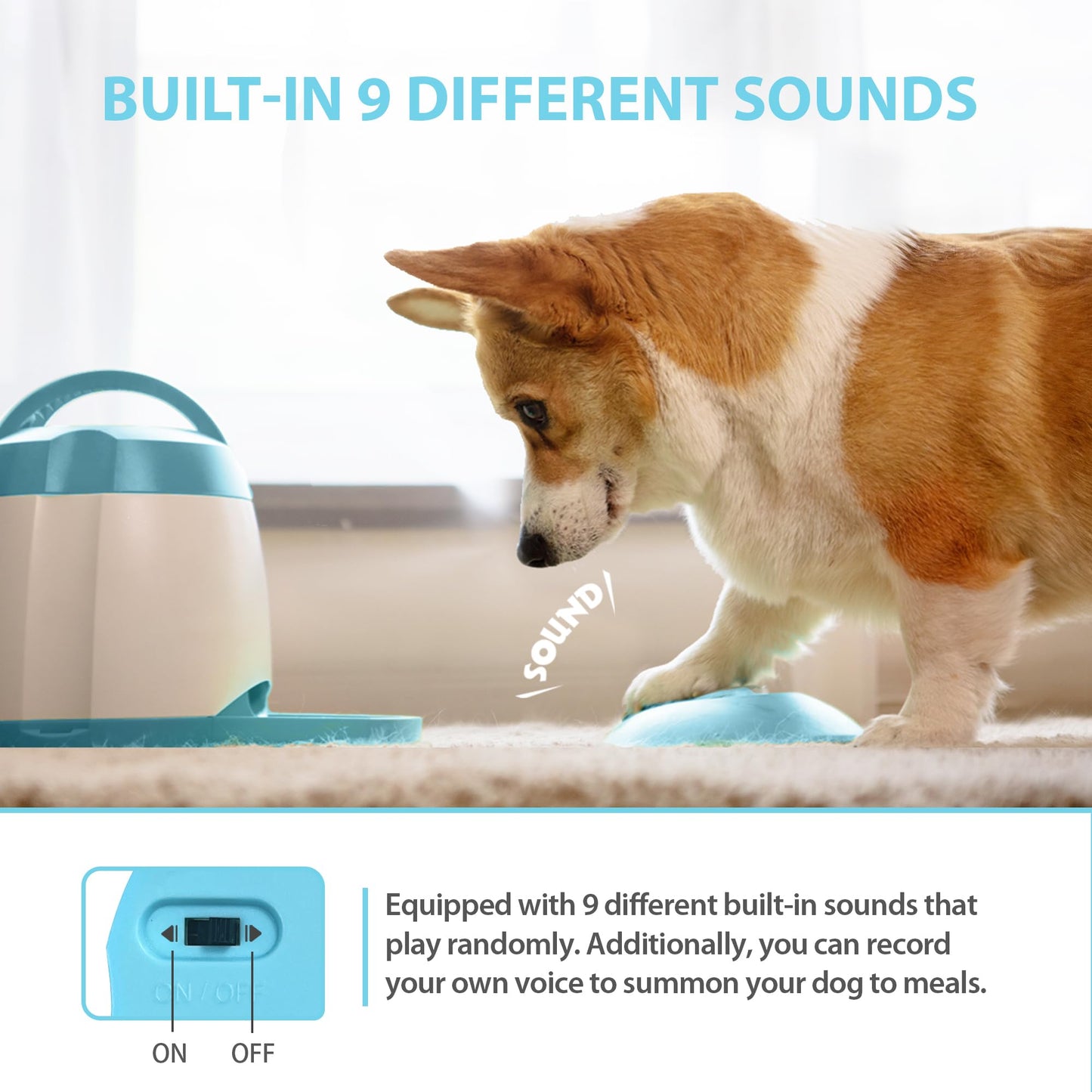 PETGEEK Automatic Dog Treat Dispenser, Puzzle Memory Training Activity Toy- IQ Training Dog Button Feeder, Remote Button Treat Dispenser for Dogs (Upgrade Blue)