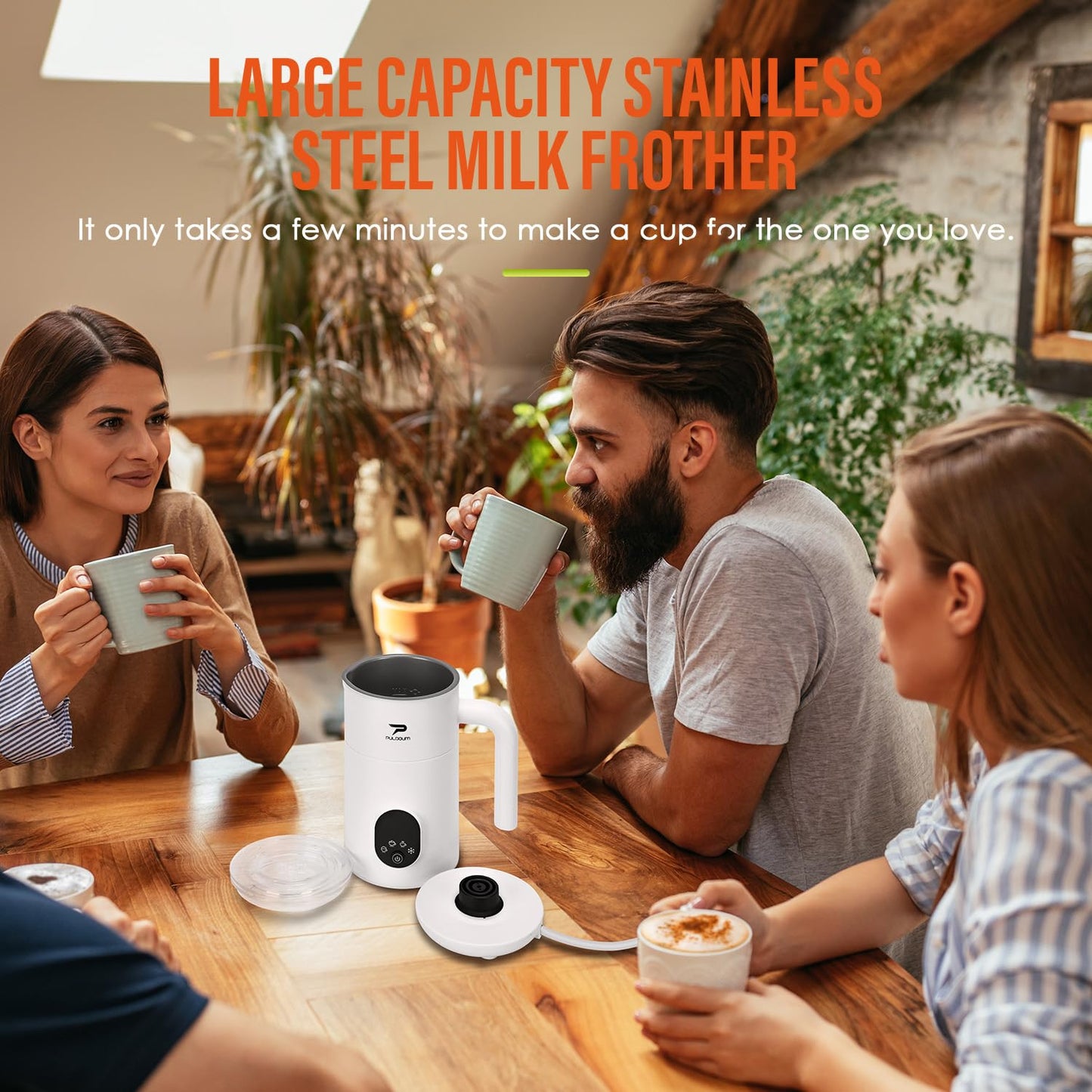 Milk Frother, Electric Milk Frother and Steamer 4 in 1 Automatic Coffee Steamer Frother, 11.8OZ / 350ML Warm and Cold Foam Frother For Coffee,Latte, Cappuccino, Macchiato, Hot Chocolate, White