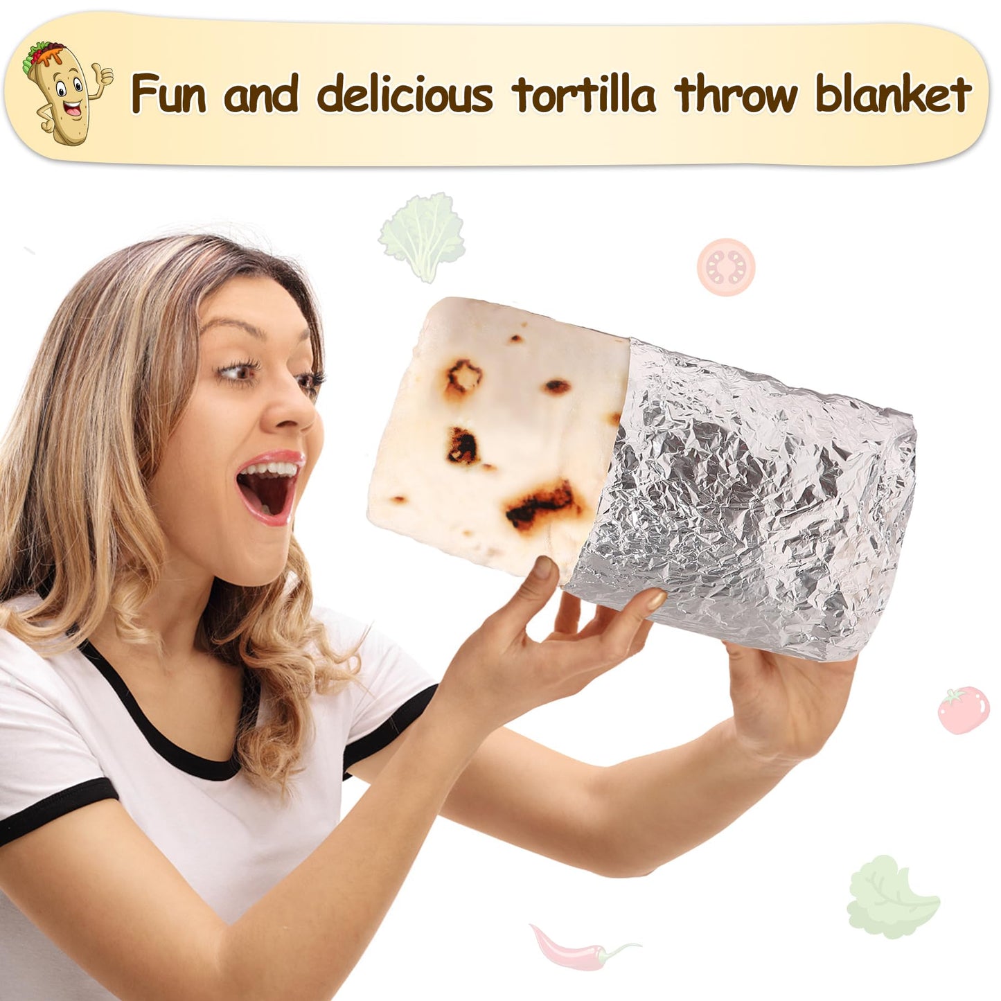 mermaker Burritos Tortilla Throw Blanket 2.0 Double Sided 80 inches for Adult and Kids, Giant Funny Realistic Food Blanket, 285 GSM Novelty Soft Flannel Taco Blanket (Yellow-Double Sided)