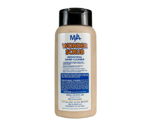 M/A Wonder Scrub - Industrial Strength Mechanic Hand Cleaner - All Natural Walnut Shell Soap - Tough on Grease, Dirt, Oil, and Paint (400 ml bottle)
