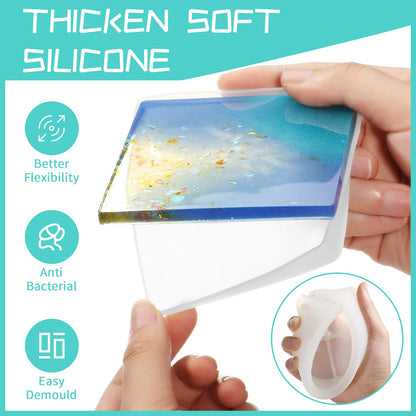 Patelai 12 Pcs Resin Molds Silicone Kit Epoxy Resin Molds Summer Coaster Mold Storage Box Mold in Rectangle Round Silicone Casting Mould for Art Summer DIY Jewelry Craft Cup Mat Home Decoration