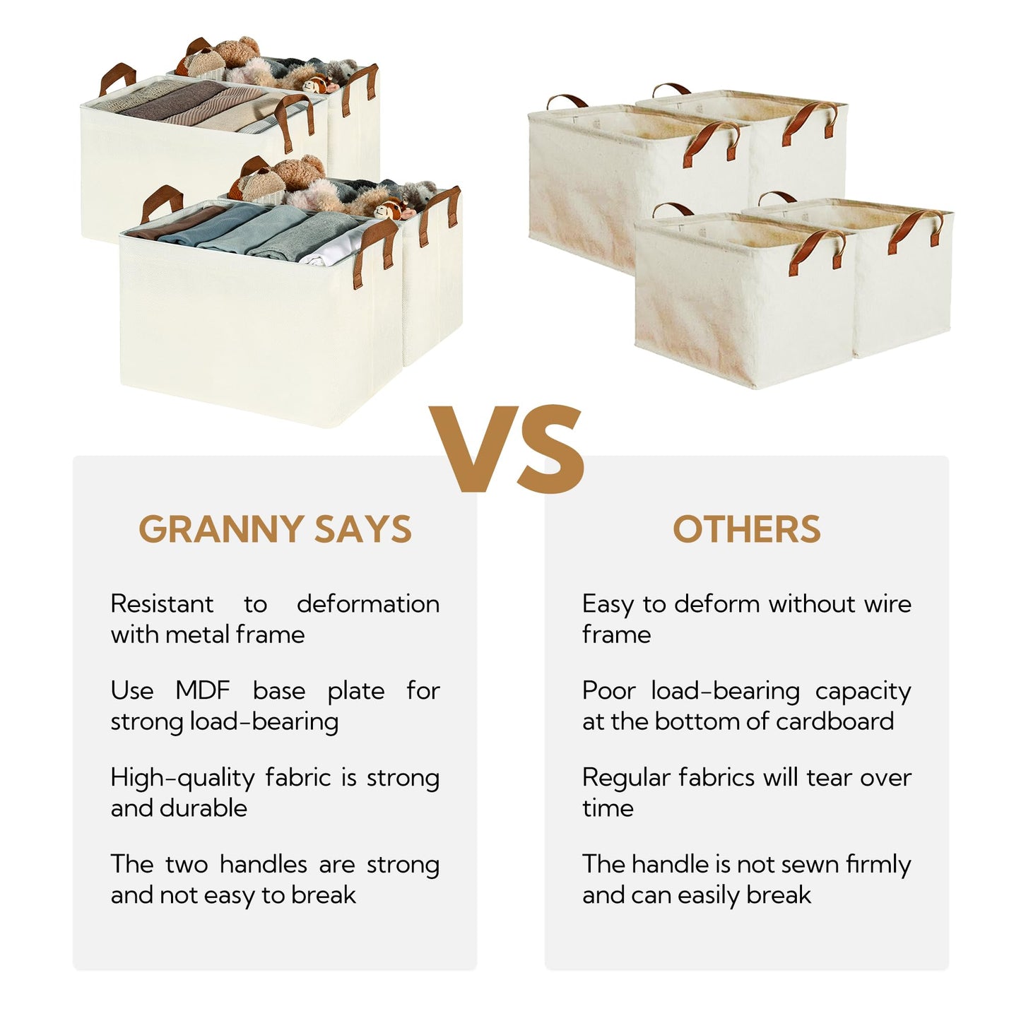 GRANNY SAYS Closet Storage Baskets, Collapsible Fabric Storage Bins with Metal Frame, Clothes Organizer Bins, Extra Large Baskets for Shelves, Ivory, 4-Pack