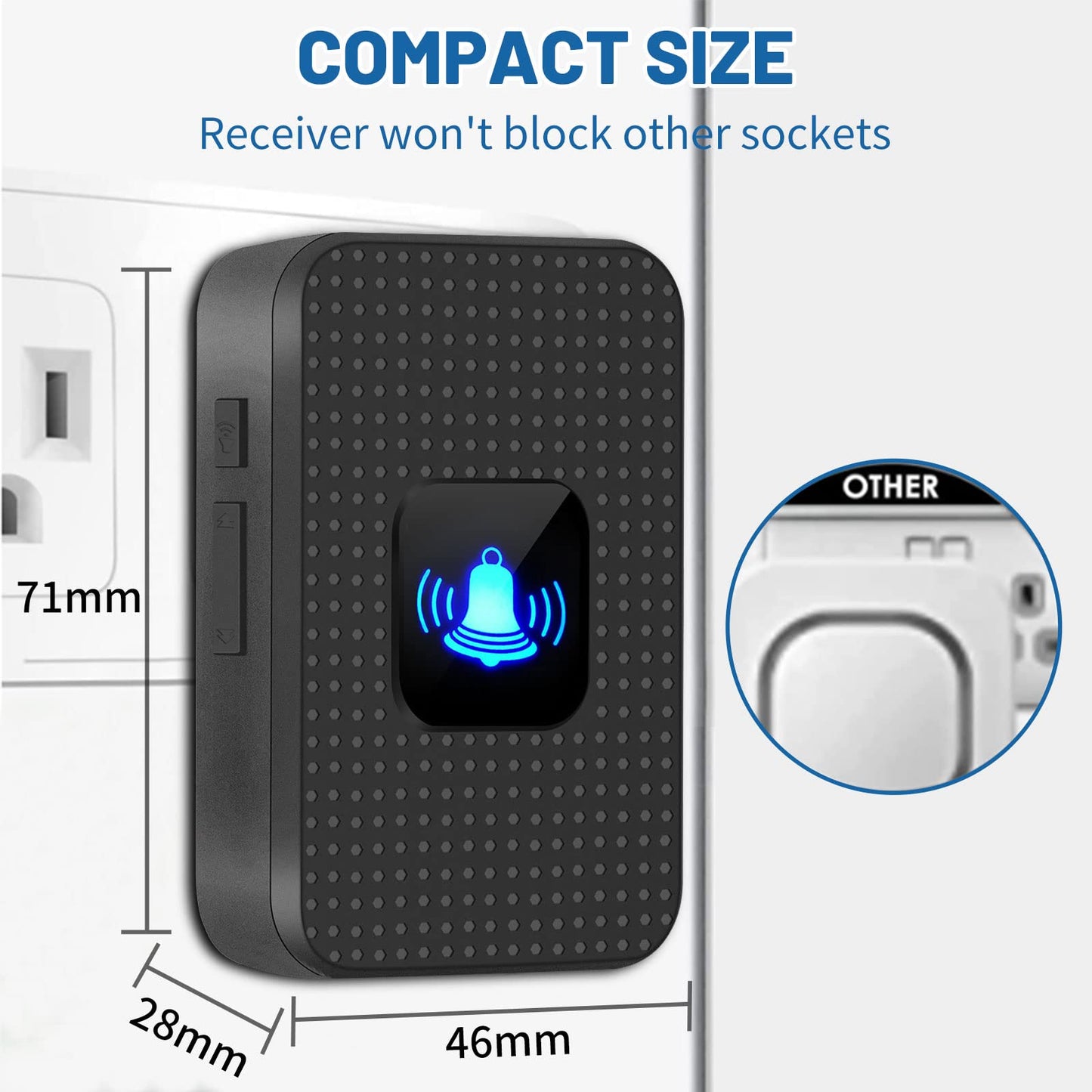 Nestling® Wireless Doorbell Chime Kit-1000 Ft Range 55 Chimes 5 Adjustable Volume Led Flash, Plug and Play Waterproof Door Bell Kit with 1 Plug-in Receiver & 1 Button for Home Black