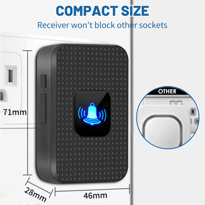 Nestling® Wireless Doorbell Chime Kit-1000 Ft Range 55 Chimes 5 Adjustable Volume Led Flash, Plug and Play Waterproof Door Bell Kit with 1 Plug-in Receiver & 1 Button for Home Black