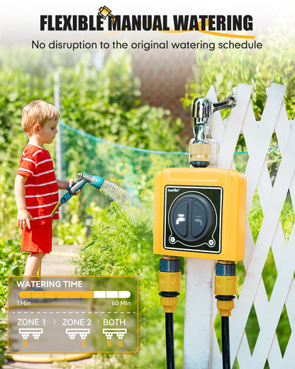RAINPOINT WiFi Water Timer with Brass Inlet & Outlet，2 Zone WiFi Hose Timer for Lawn,WiFi Sprinkler Controller via APP/Voice Control,Automatic Watering System by Time/Weather/Quantity/Soil Moisture
