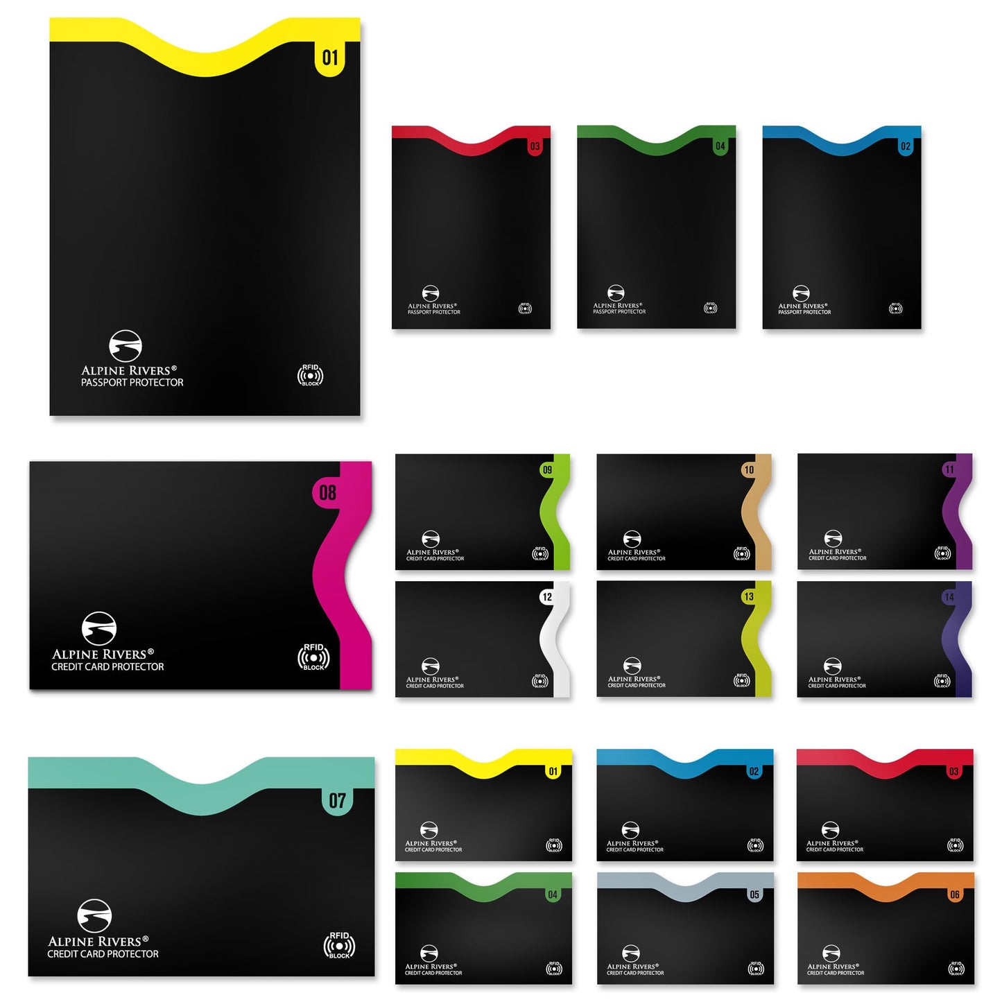 RFID Blocking Sleeves | 14 Credit Card Holders, 4 Passport Protectors | Slim Water-Resistant Tear-Resistant | Anti Theft Identity Protection