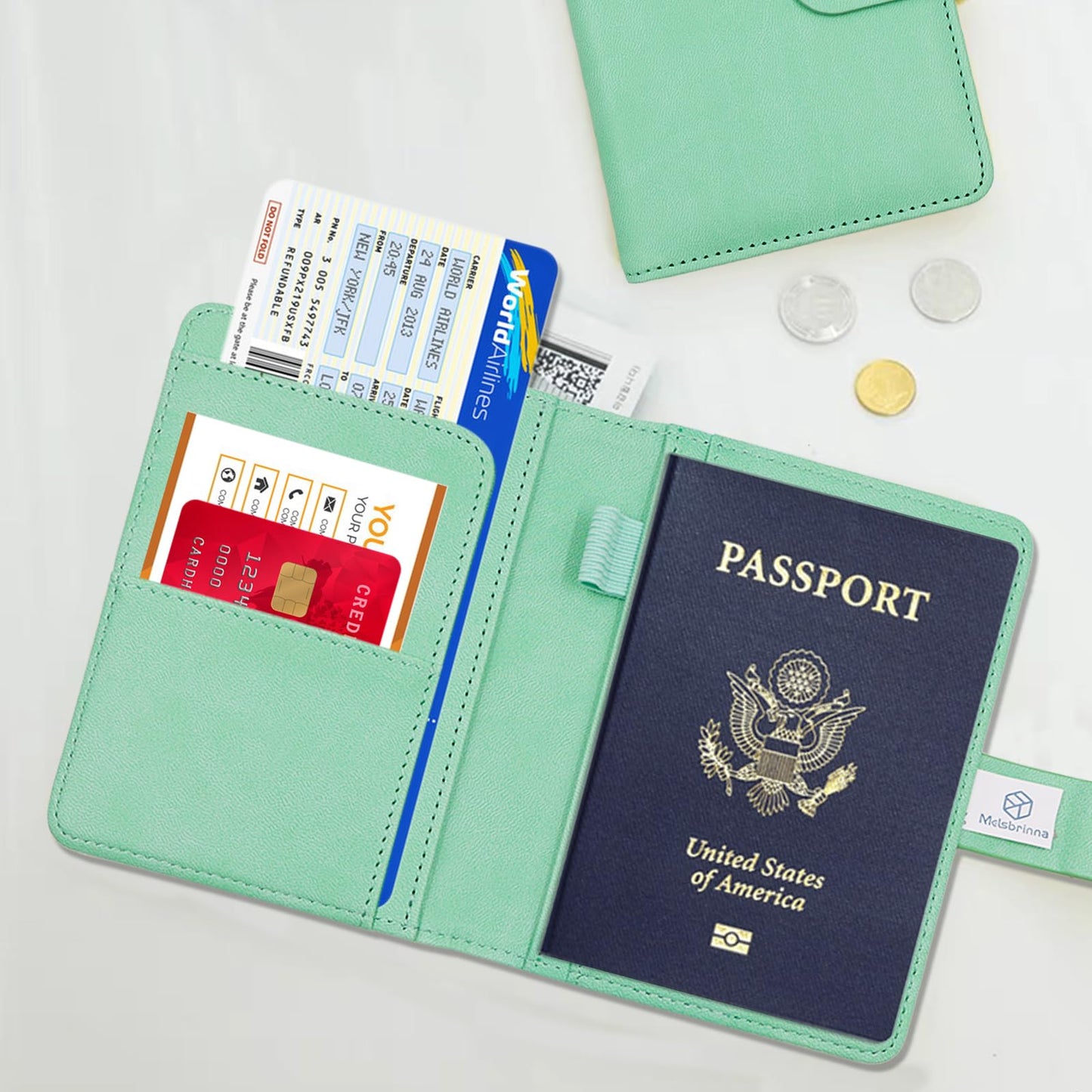 Melsbrinna Premium Leather Passport Holder Covers Case, Waterproof Rfid Blocking Travel Wallet Passport Holder with Pen Holder, Cute Passport Book for Women/Men (Mint Green)