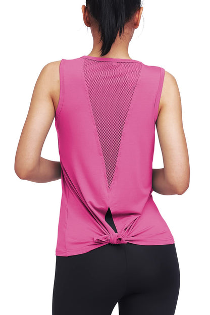 Mippo Workout Tops for Women Yoga Atheltic Tops Muscle Tank Tennis Shirts Open Back Tank Loose Workout Clothes Fuchsia XS