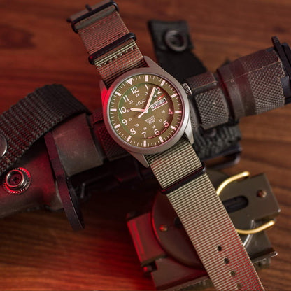 Infantry Military Watches for Men Analog Wrist Watch, Tactical Waterproof Outdoor Sport Mens Quartz Wristwatch, Date Day Work Field Army Green w/Nylon Band by MDC