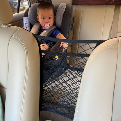 MBVBN 3-Layer Car Mesh Organizer, Seat Back Net Bag, Barrier of Backseat Pet Kids, Cargo Tissue Purse Holder, Driver Storage Netting Pouch（Upgrade Stretch Length）