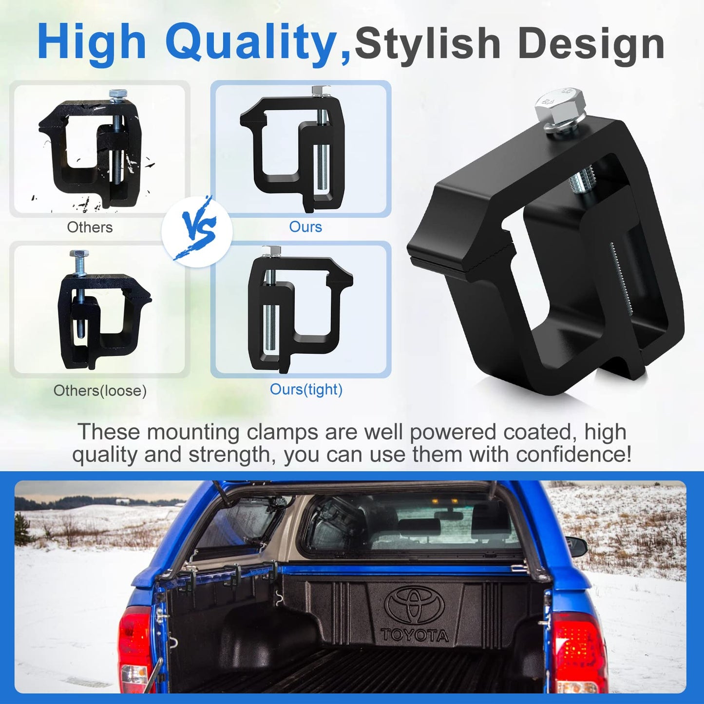 moveland 8 PCS Camper Shell Clamps - Heavy Duty Truck Topper Clamps - No Drilling Required Truck Cap Clamps for Chevy Silverado Sierra/Dodge Dakota Ram 1500 2500 3500, F150 F250, Titan, Tundra