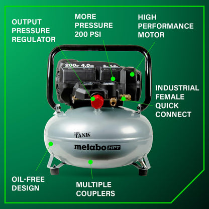 Metabo HPT Air Compressor, THE TANK, Portable Pancake Air Compressor 200 PSI, 6 Gallon Tank, Versatile for Use with Framing, Siding, Finish, Brad or Roofing Nailers, EC914S