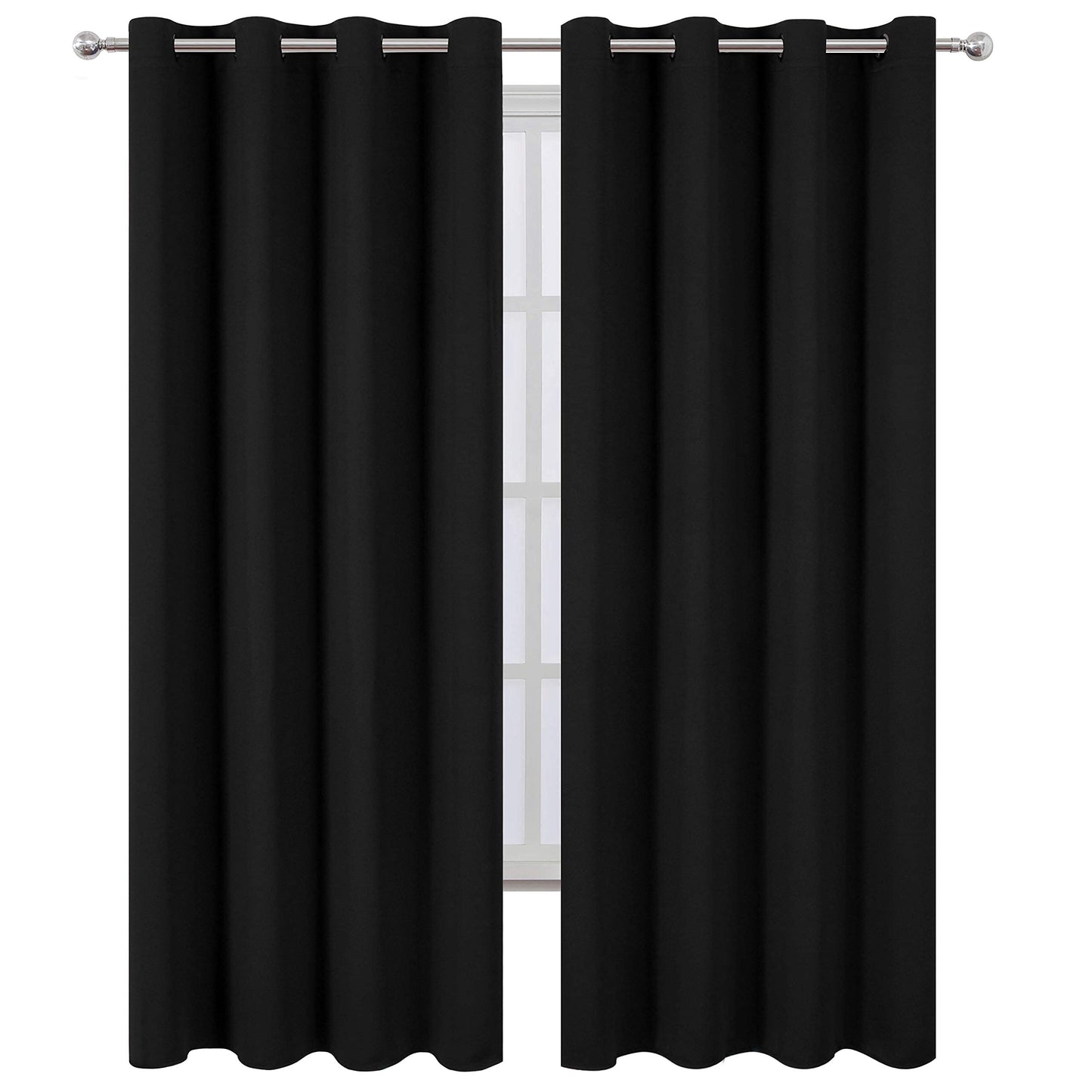 LEMOMO Blackout Curtains 52 x 84 inch Black Curtains Set of 2 Panels Thermal Insulated Room Darkening Bedroom Curtains