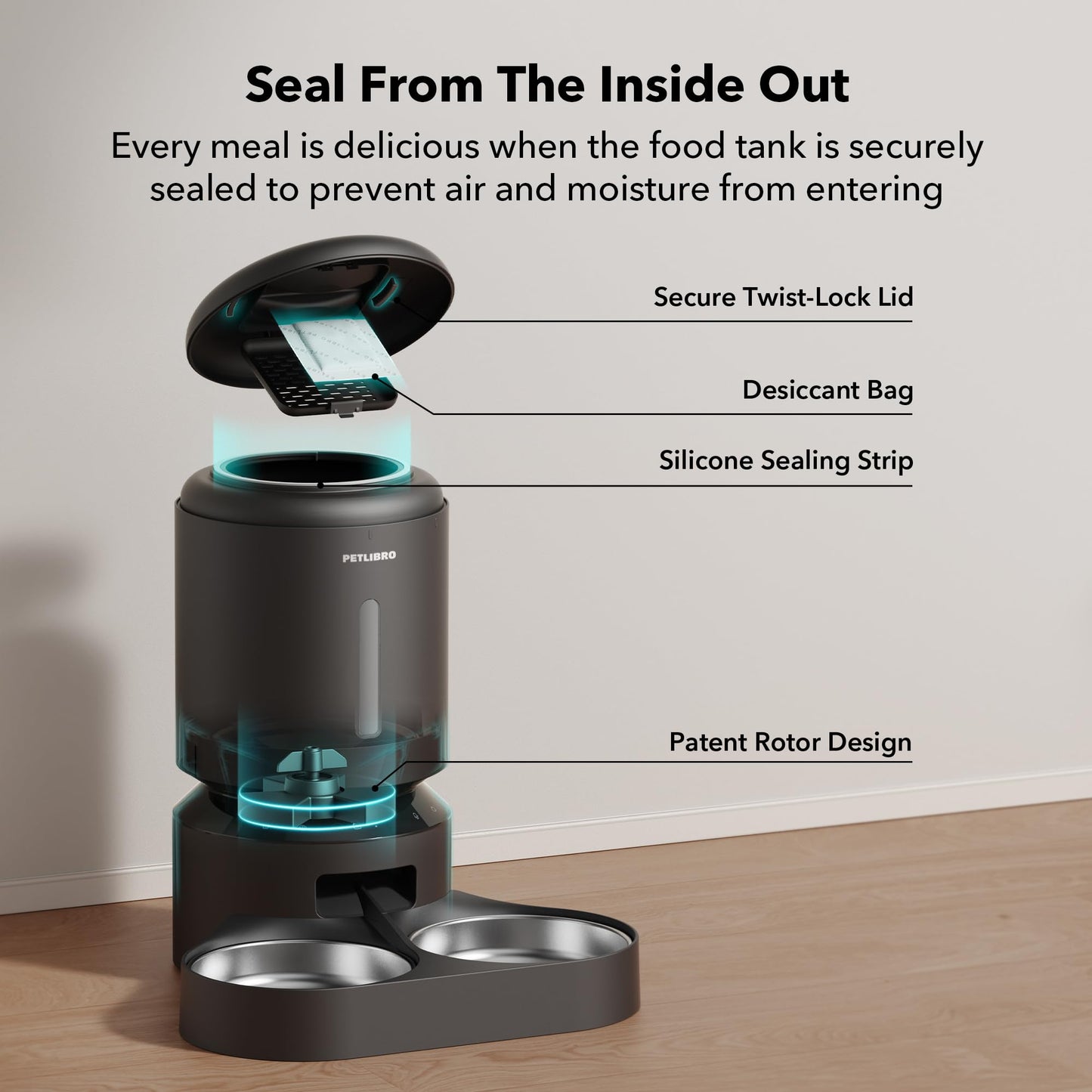 PETLIBRO Automatic Cat Feeder for 2 Cats, 5G&2.4G WiFi Pet Feeders, 5L Programmable Cat Food Dispenser with Airtight Lock-Fresh Technology, Dual Stainless Steel Bowls, Low Food Sensor