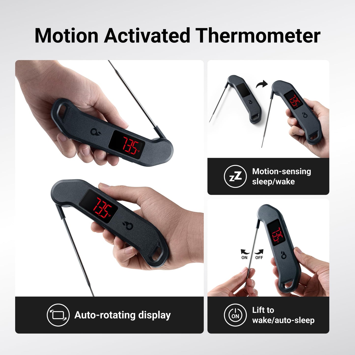 Professional Digital Meat Thermometer, 1 Sec Instant Read, ±0.5℉ Accuracy NIST&NSF Certified Food Thermometer, Auto-Rotate Bright LED Screen, 100% Waterproof Cooking Thermometer for Grill BBQ, Black