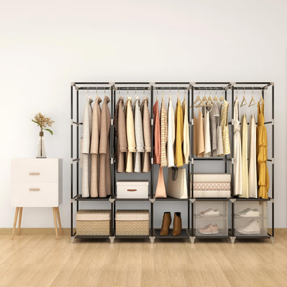 MOGELAFOO 83 Inch Wide Portable Closet Wardrobe, Clothes Storage Rack Organizer with Cover, Side Pockets, 5 Clothes Hanging Rods and 10 Storage Shelves, Black