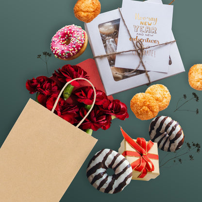 METRONIC Paper Gift Bags 5.25x3.75x8 50Pcs, Christmas Gift Wrap Bags with Handles, Brown Kraft Paper Bag for Small Business, Bulk Party Favors Bag for Birthday, Shopping, Retail, Made in USA