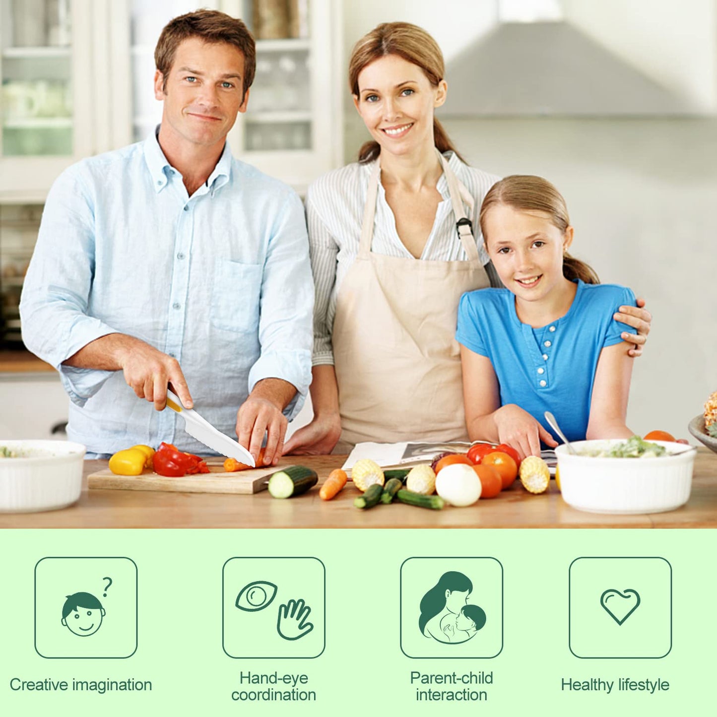 50PCS Kids Kitchen Cooking Set - Crocodile Wooden Kid Safe Knife Cutting Board Apron Gloves Fruit Vegetable Crinkle Cutters Peeler Serrated Edges Plastic Toddlers Knives, Kids Knifes for Real Cooking