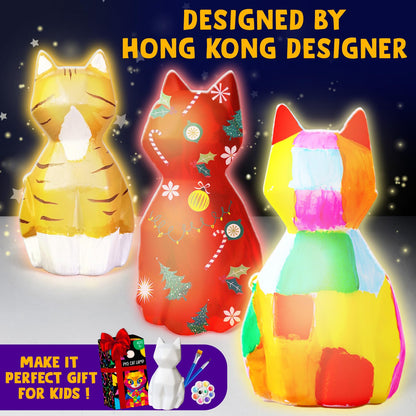 Goodyking Paint Your Own Cat Lamp Kit, DIY Cat Crafts Night Light, Painting Kit Arts & Crafts for Kids Ages 8-12, Art Supplies Birthday Party Holiday Gift for Teens Girls Boys Age 3 4 5 6 7 8