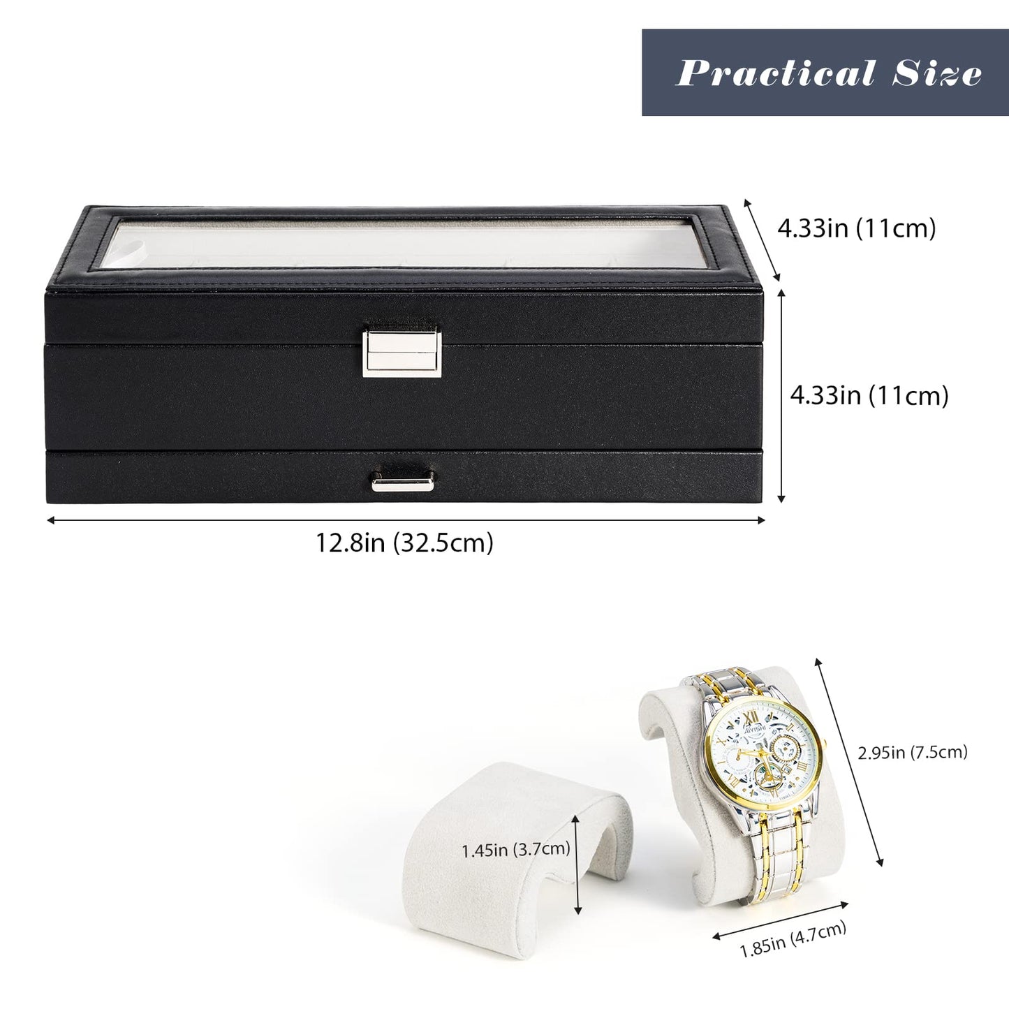 ProCase Watch Box for Men, 6 Slot Watch Display Case with Drawer, Mens Watch Case With Glass Lid, 2-Layer Jewelry and Watch Storage Watch Holder Organizer for Men Women -6 Slot, Black