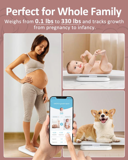 GROWNSY Smart Baby/Pet Scale,Digital Baby Weight Scale with App for Tracking Growth of Infant, Toddler,Puppy,and Cat—Supports Up to 330 lbs, with Hold Function, 27-inch Height Measurement,5 Units