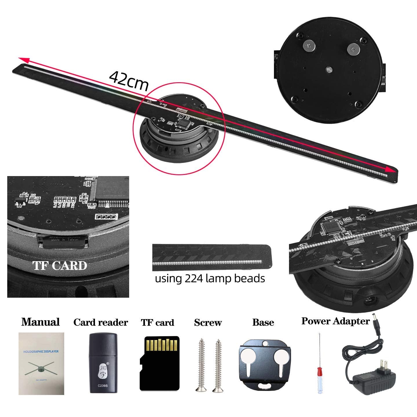 3D Hologram Fan, 42CM 3D Hologram Projector HD LED Holographic Christmas Tree Advertising Display with Remote and Bluetooth and WiFi,1500 Video Library and for Business,Bar,Halloween Missyou 16.5 Inch