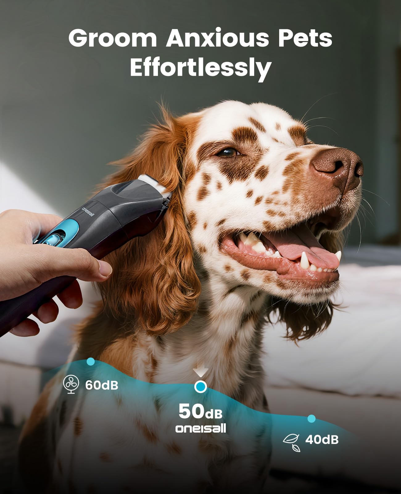 oneisall Quiet Dog Clippers for Grooming LED Light, Cordless Dog Grooming Kit 4 in 1, 2000mAh Pet Clippers Paw Trimmer Nail Grinder for Paw, Nail, Face, Ears, Legs, Body