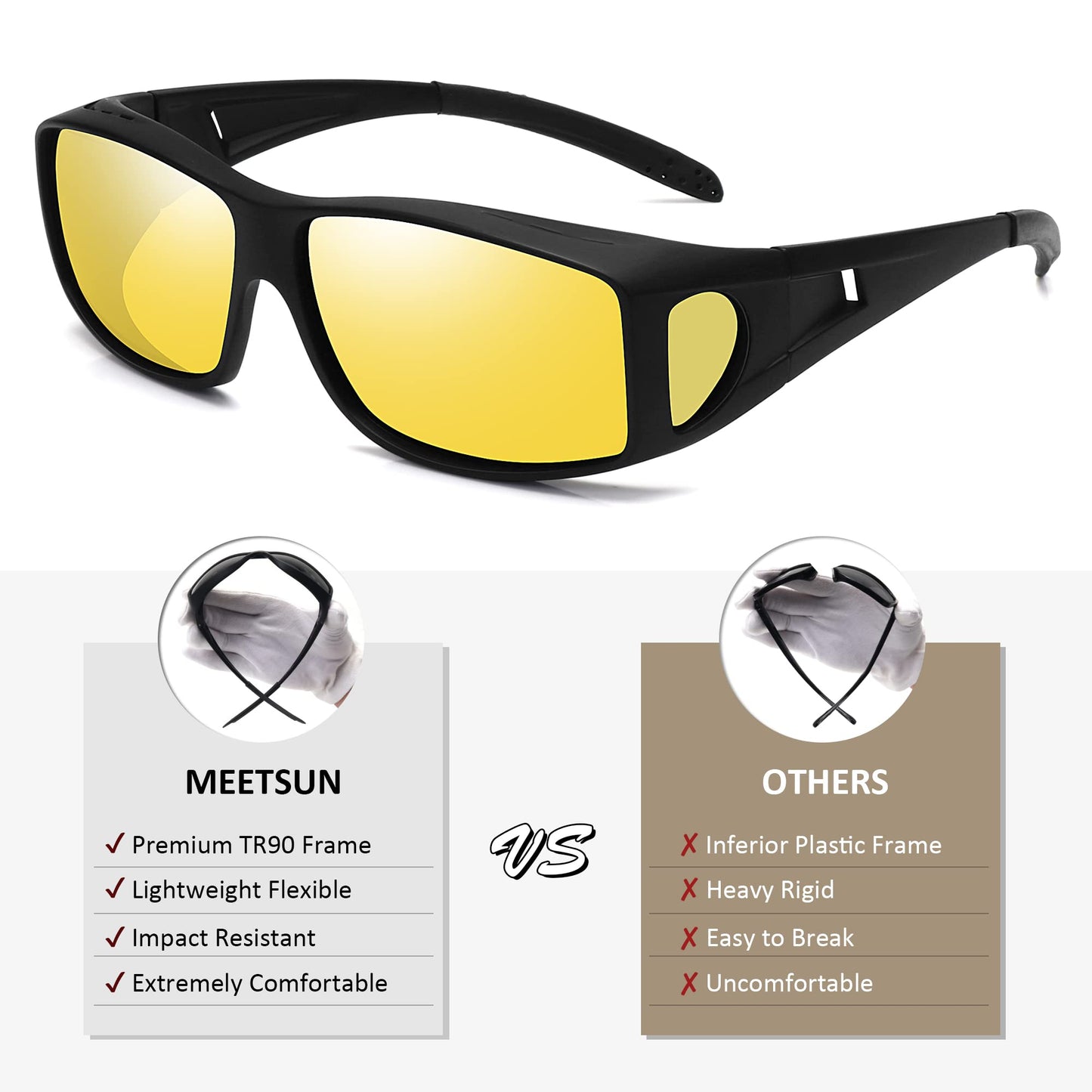 MEETSUN Fit Over Glasses Sunglasses for Men Women,Wrap Around Sunglasses Polarized UV400 Protection Black Frame-Night Vision Lens