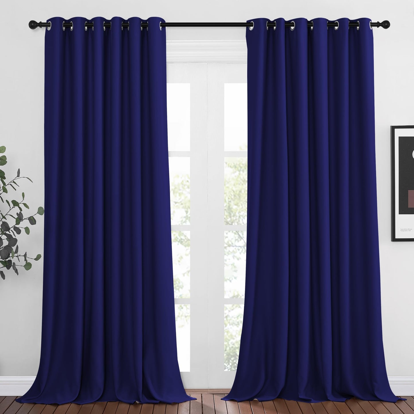 NICETOWN Navy Blue Room Darkening Curtains 108 inch Length - Grommet Thermal Blackout Window Treatments Sound Proof Room Divider Drapes for Bedroom/Living Room (2 Panels, W80 x L108)