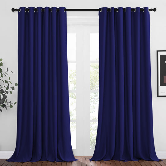 NICETOWN Navy Blue Room Darkening Curtains 108 inch Length - Grommet Thermal Blackout Window Treatments Sound Proof Room Divider Drapes for Bedroom/Living Room (2 Panels, W80 x L108)
