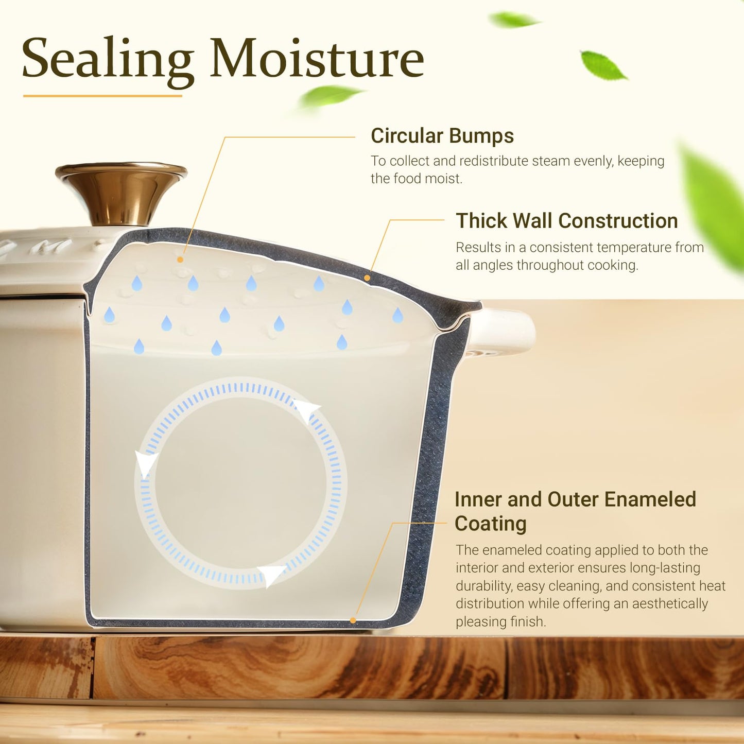 Overmont Enameled Cast Iron Dutch Oven - 5.5QT Pot with Lid Cookbook & Cotton Potholders - Heavy-Duty Cookware for Braising, Stews, Roasting, Bread Baking white