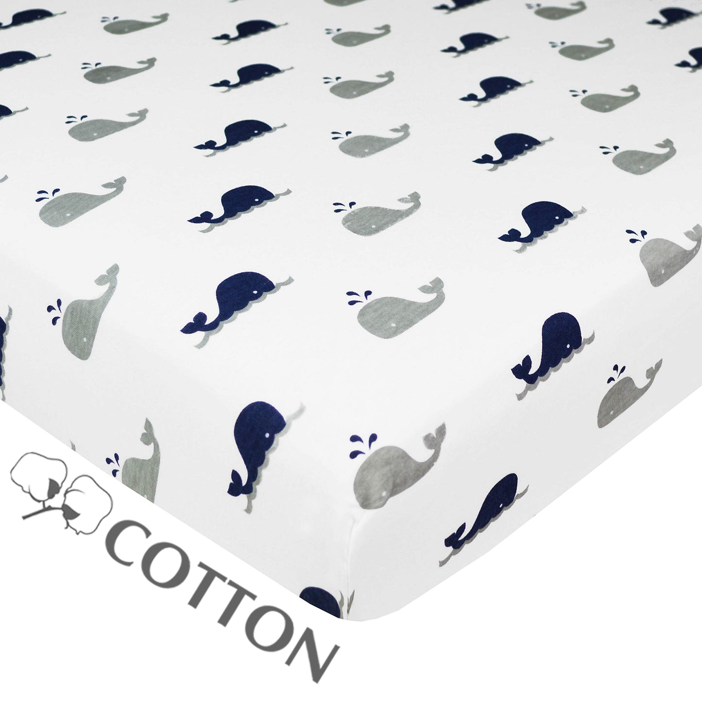 American Baby Company 100% Natural Cotton Fitted Pack and Play Sheet 39" x 27" - Soft & Breathable Pack N Play Sheet for Playpen, Playard & Mini Crib Mattress, Navy Whale, for Boys & Girls
