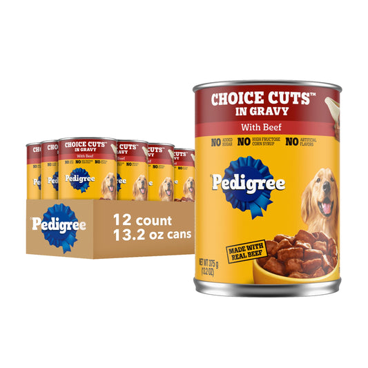 Pedigree Choice Cuts in Gravy Adult Canned Soft Wet Dog Food, Beef, 13.2 oz. Cans (12 Count, Pack of 1)