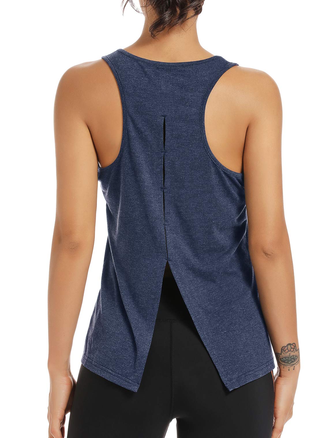 Muzniuer Womens Workout Tank Tops-Open Back Yoga Tank Tops Running Activewear Loose Fit Soft Shirts for Women Blue S