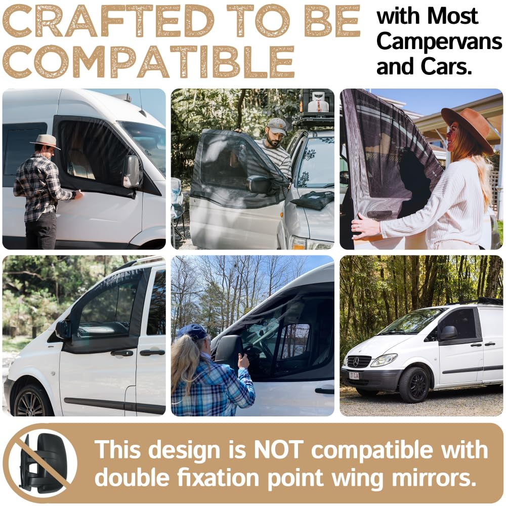 Living in a Bubble Magnetic Bug Screen for Front Doors (Pair), Universal Size for Sprinter, Metris, Ford Transit, and Other Vans & Cars - Car Living Essentials & Van Life Accessories