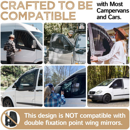 Living in a Bubble Magnetic Bug Screen for Front Doors (Pair), Universal Size for Sprinter, Metris, Ford Transit, and Other Vans & Cars - Car Living Essentials & Van Life Accessories