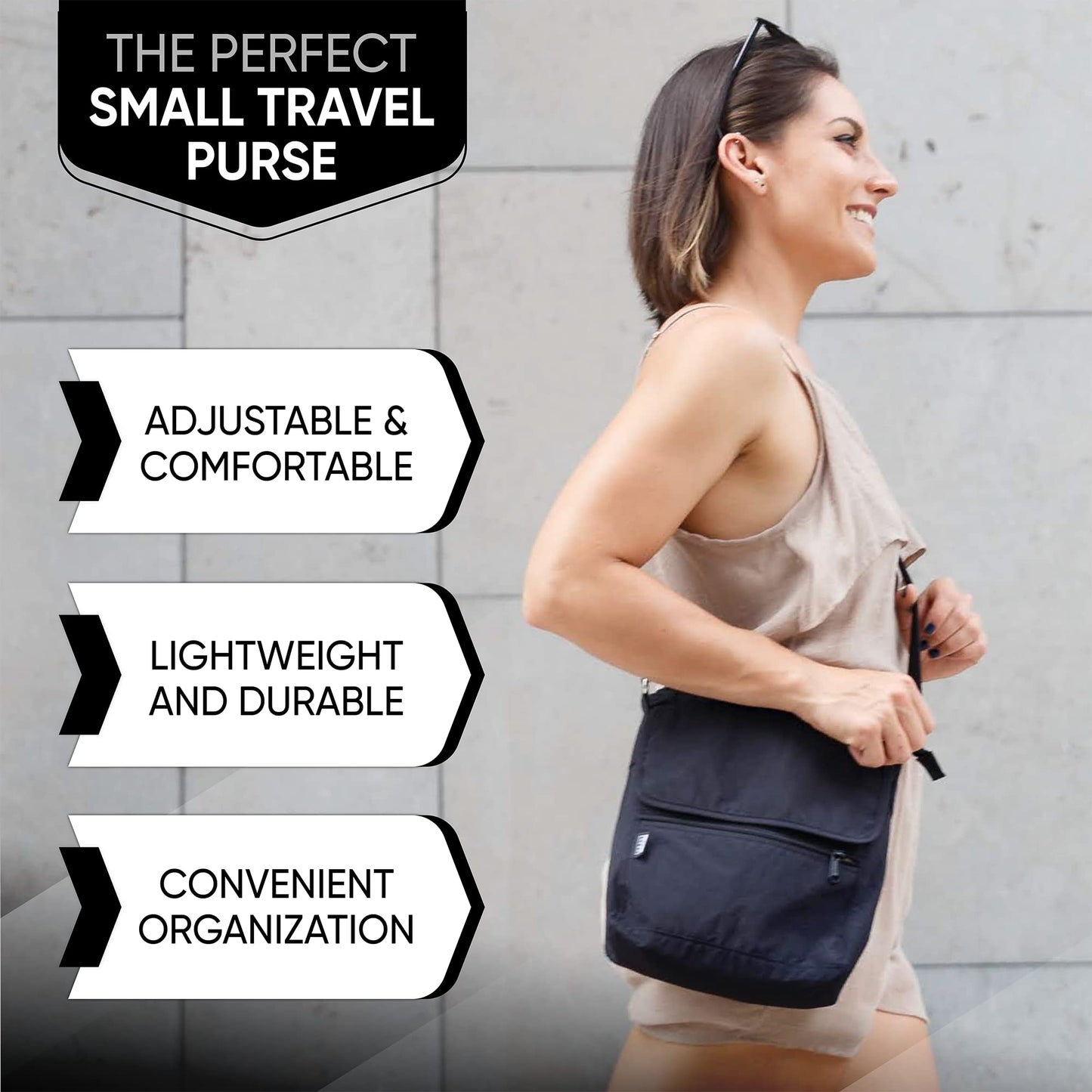 Peak Gear Crossbody Travel Purse with RFID Blocking Pocket and Lifetime Recovery Service. Versatile and Stylish Nylon Shoulder Bag | Black