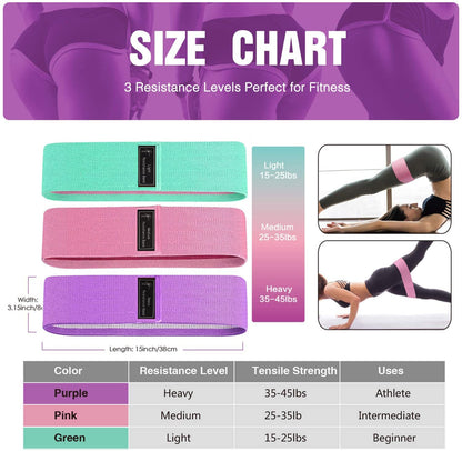 Fabric Resistance Bands Set for Legs and Butt, Non-Slip Stretch Fitness Exercise Workout Loop Booty Hip Band for Women at Home or Gym - Green, Pink, Purple