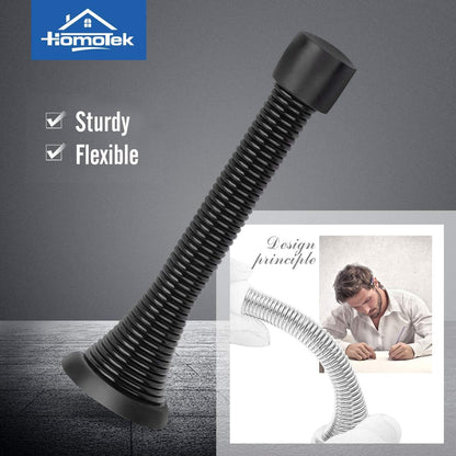 HOMOTEK 12 Pack Black Spring Door Stops,3-1/8" Heavy Duty - Flexible Door Stopper with Low Mounted Black Rubber Bumper Tips