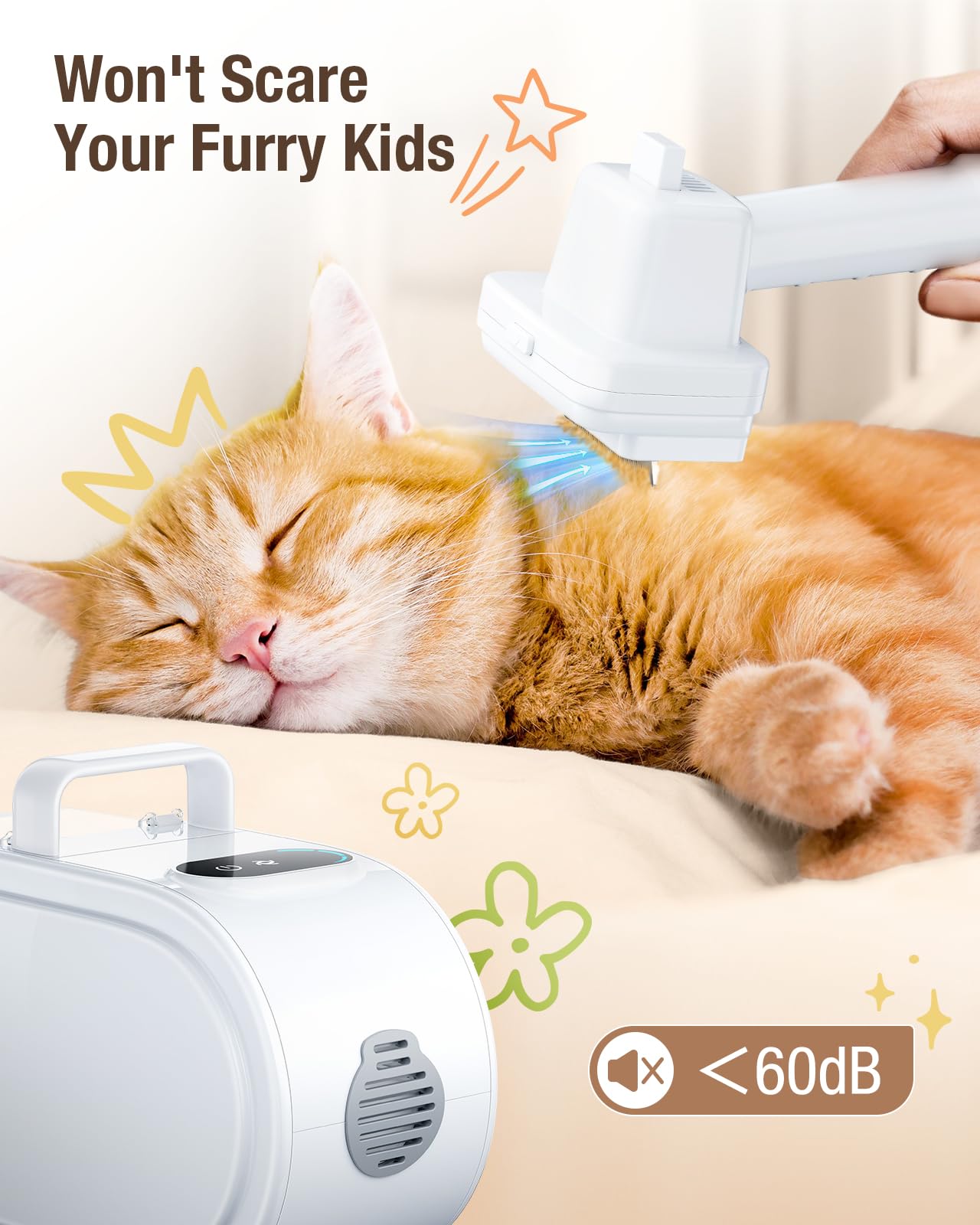 OPOWO Dog Grooming Vacuum, 2.7L Dog Hair Vacuum with Clipper Nail Grinder Paw Trimmer, 3 Suction Modes, Low Noise Groomer with 7 Pet Grooming Tools, Pet Grooming Vacuum for Dogs Cats