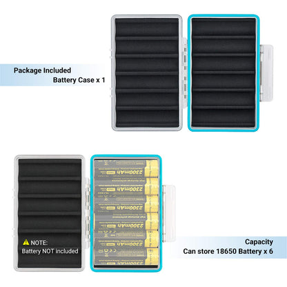 JJC 18650 Battery Case, Shockproof & Water-resistant Battery Storage Holder for 6 x 18650 Battery, PC Shell Easy to Carry