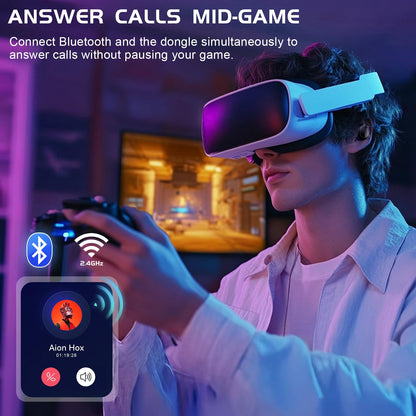 IAMJOY Gaming Earbuds, 20ms Ultra-Low Latency Wireless Earbuds, 90H Playtime, 2.4GHz Dongle & Bluetooth, Noise-Canceling Mic, Compatible with Meta Quest 3/2, PS5/4, Switch, Steam Deck, PC