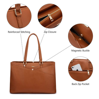 LOVEVOOK Laptop Tote Bag for Women,15.6 Inch Waterproof Computer Bags Women Business Office Work Bag Briefcase, Brown