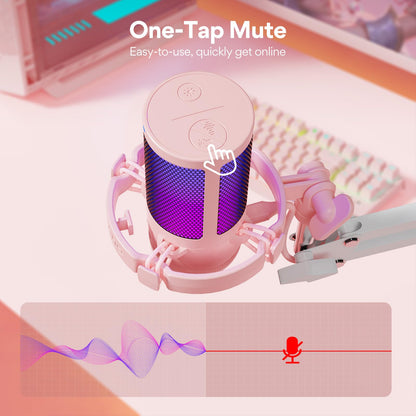 MAONO Gaming USB Microphone with Noise Cancellation, Streaming mic for PC Computer MAC PS4 PS5, All-in-One Kit with Mute, Monitor for Recording, Podcast, Twitch, YouTube, Discord, DGM20S Pink