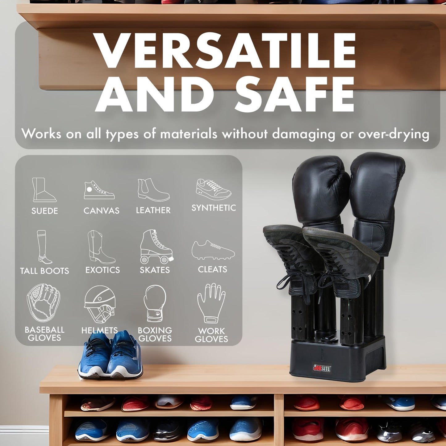 JobSite Boot Dryer - Mighty Dry with Heat Blower Fan - Fast Glove & Shoe Dryer - Helps Reduce Odor