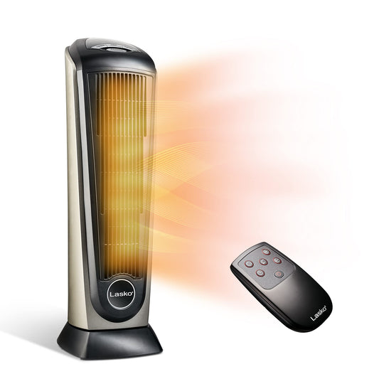 Lasko Tower Space Heater Indoor, Compact Electric Heaters for Indoor Use, Small Space Heater with Remote, Ideal Lasko Space Heaters for Indoor Use, 22.5 Inches, Grey/Black, 1500W, 751320