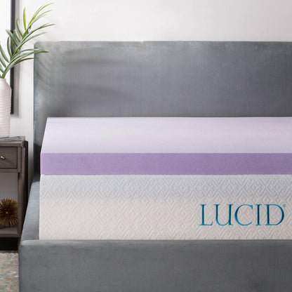 Lucid 3 Inch Lavender Infused Memory Foam Mattress Topper - Ventilated Design – Pressure Relieving Bed Topper - Mattress Pad – CertiPur Certified - Twin XL Size