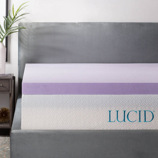 Lucid 3 Inch Lavender Infused Memory Foam Mattress Topper - Ventilated Design – Pressure Relieving Bed Topper - Mattress Pad – CertiPur Certified - Twin XL Size